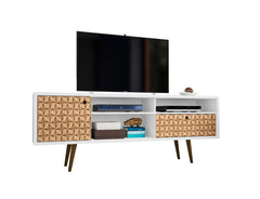 Manhattan Comfort Liberty 70.86" Mid-Century Modern TV Stand with 4 Shelves & 1 Drawer - White & Brown|Meuble pour téléviseur Liberty de Manhattan Comfort de 70,86 po de style moderne du milieu du 20e siècle avec 4 tablettes et 1 tiroir - blanc et brun