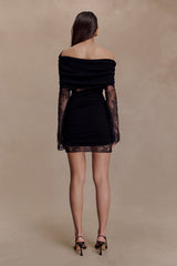Luxie Lace Knit Mini Dress - Black