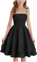 Tween Girls Summer Dresses Tie Strap Smocked Layered Aline Swing Dress Teens Graduation Party Formal Dress 8-12 Years