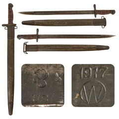 Original U.S. WWI M1917 Enfield Rifle & Trench Gun Bayonet by Winchester with Scabbard - Dated 1917 Original Items