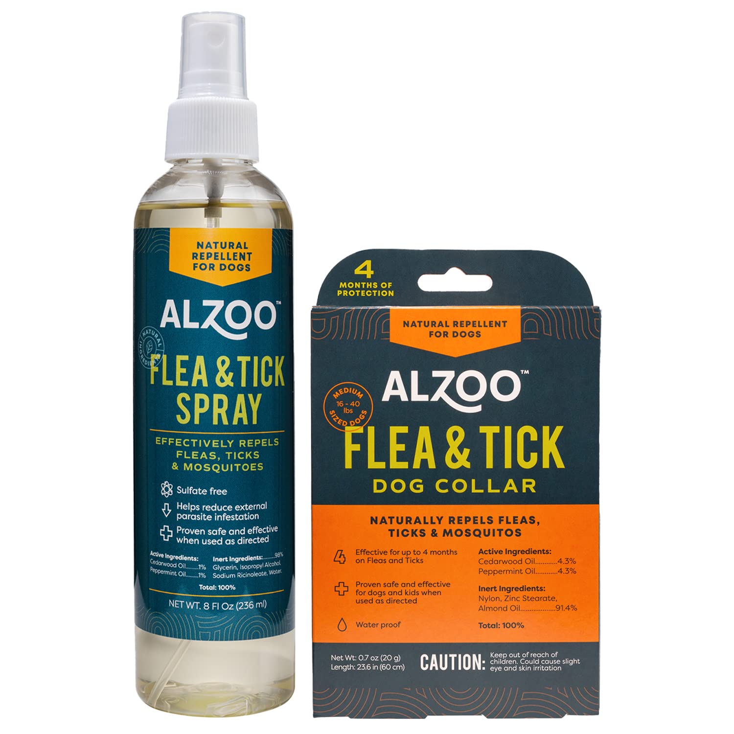 ALZOO Flea & Tick Dog Collar and 8 Fl. Oz. Flea & Tick Repellent Spray for Dogs, Medium-Sized Dogs: 16-40 lbs, 100% Plant-Based Active Ingredients