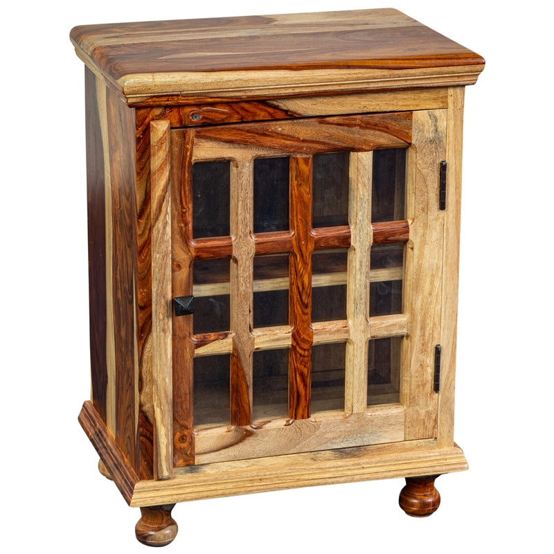 Solid Sheesham Wood 12 Pane Glass Cabinet or Bedside Table